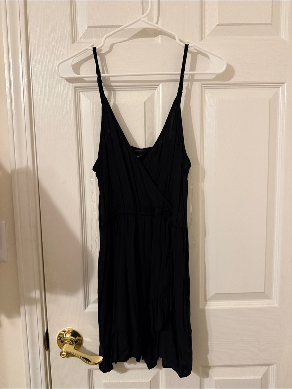 Black Spaghetti Strap Faux Wrap Romper